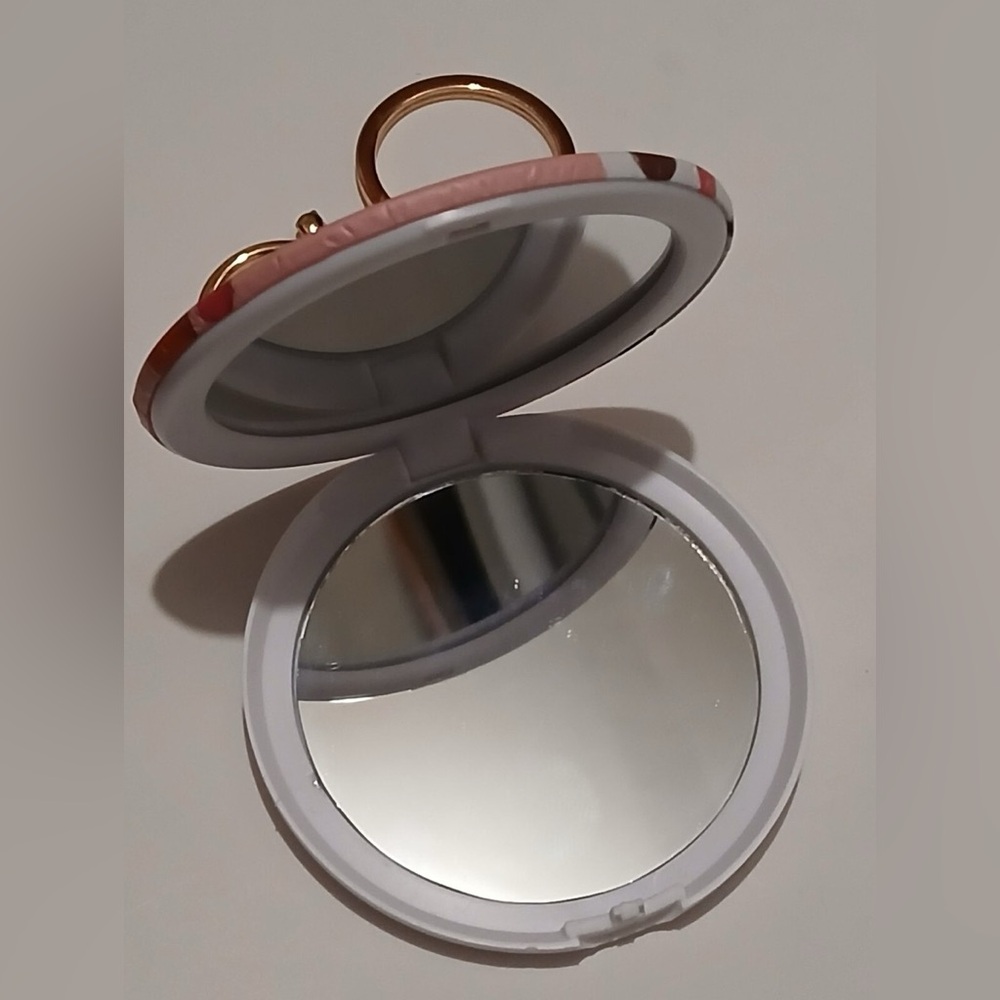 NWT ~ Floral Pink Cosmetic Pouch and Makeup Mirror keychain Set NEW Never Used